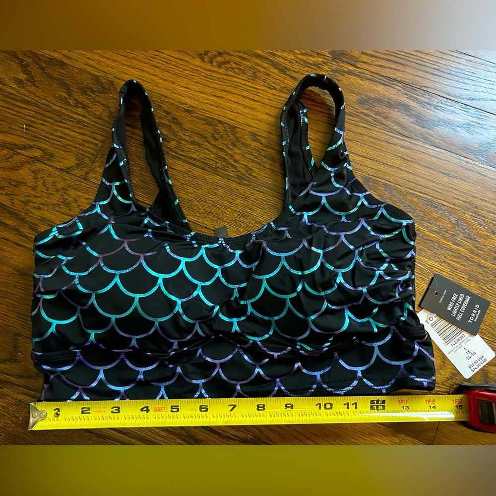 Torrid Black & iridescent mermaid swim top